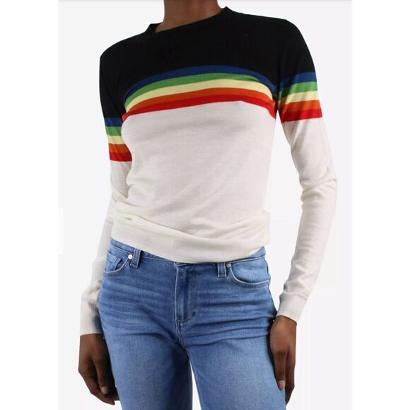 Diane von Furstenberg Multi Rainbow Merino Wool Crewneck Sweater Women’s Size S - Picture 5 of 12